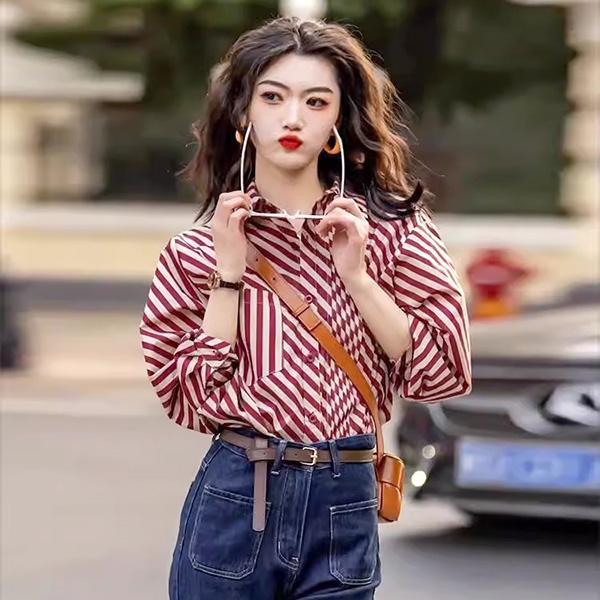 柄シャツ ストライプ 変形 バイアス アシメ アシンメトリー ピンタック 斜めストライプ ピンク 長袖 長袖シャツ オーバーサイズ 衣装 韓国 大きいサイズ 個性的 柄シャツ ストライプ 変形 バイアス アシメ アシンメトリー
