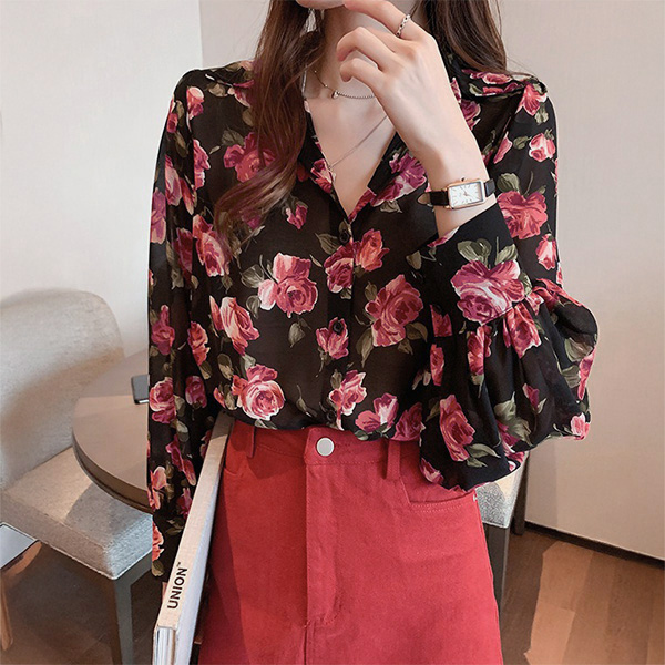 柄シャツ バラ柄 バラ ローズ 花柄 花 フラワー シアー シースルー