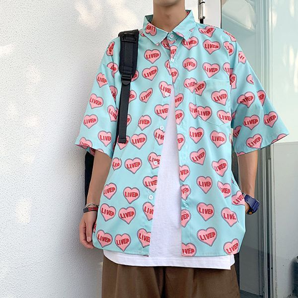 柄シャツ LIVEPロゴ ハート柄 ポップ 半袖 シャツ ダンス 衣装