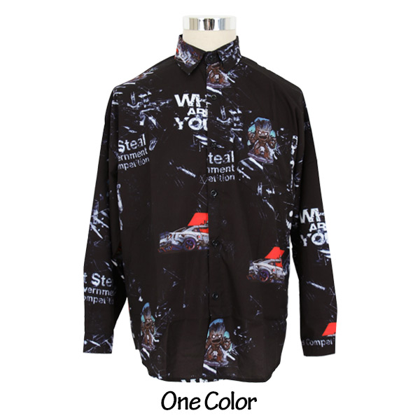 柄シャツ SF シネマチック ギャラクシー 宇宙 アニメ 黒 長袖