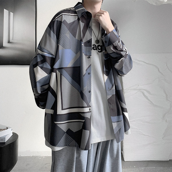 柄シャツ 幾何柄 グラフィック 長袖シャツ ジオメトリック