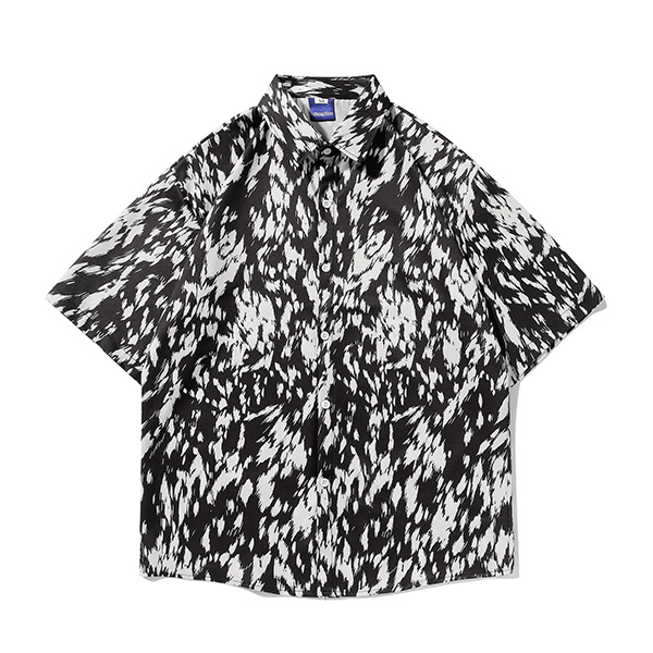 柄シャツ ブラシ柄 ペイント 白黒 モノトーン ヒョウ レオパード