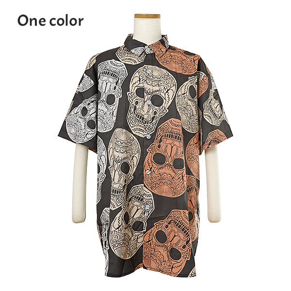 【時間指定不可】 柄シャツ ドクロ がいこつ スカル 骸骨 ホラー グラデーション トップス