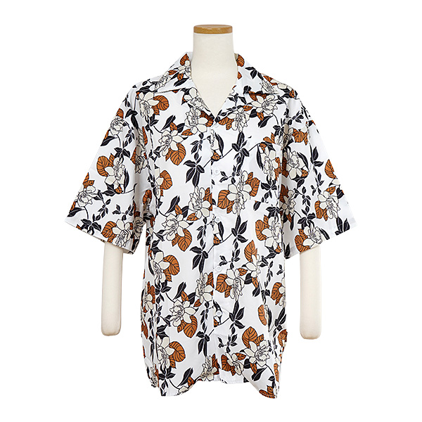 70sヴィンテージ 総柄 半袖シャツ ボタニカル　リーフ ホワイト 古着 2XL 柄シャツ 花柄 フラワー ボタニカル 植物柄 ヴィンテージ 白 ホワイト