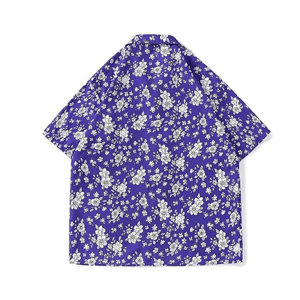 柄シャツ フラワー アロハ 花柄 小花柄 ボタニカル ブルー