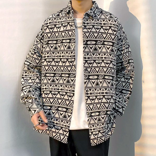 柄シャツ ジャカード 三角 トライアングル 幾何柄 ジオ