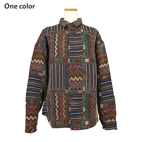 人気 柄シャツ ジオメトリック ブロック 幾何柄 ジャカード トップス