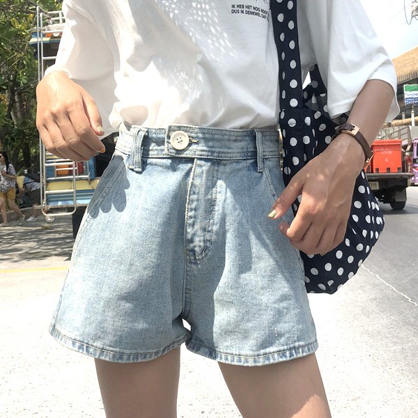 パンツ デニム ショート シンプル ダメージ ライトブルー アシメ