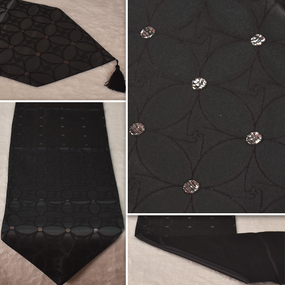 モダンブラック テーブルランナー エンブロダリー 180cm テーブルセンター 幾何学模様  ベッドスプレッド |  | 02