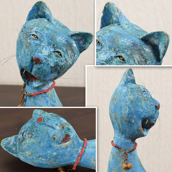 ブルーキャット アートのような個性的な青いネコ 置物 オブジェ 飾り