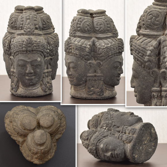 トリムールティ 三面神 砂岩石像 バリヒンドゥー教の像 フィギュア