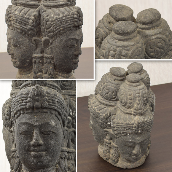 トリムールティ 三面神 砂岩石像 バリヒンドゥー教の像 フィギュア