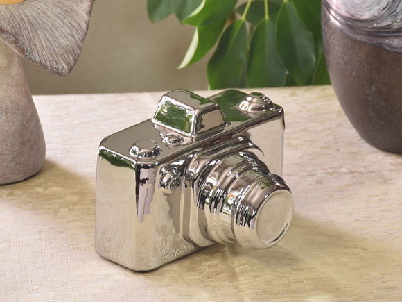 シルバーカメラ 銀のカメラの置物 陶器製 オブジェ デコ : DECOR Plus