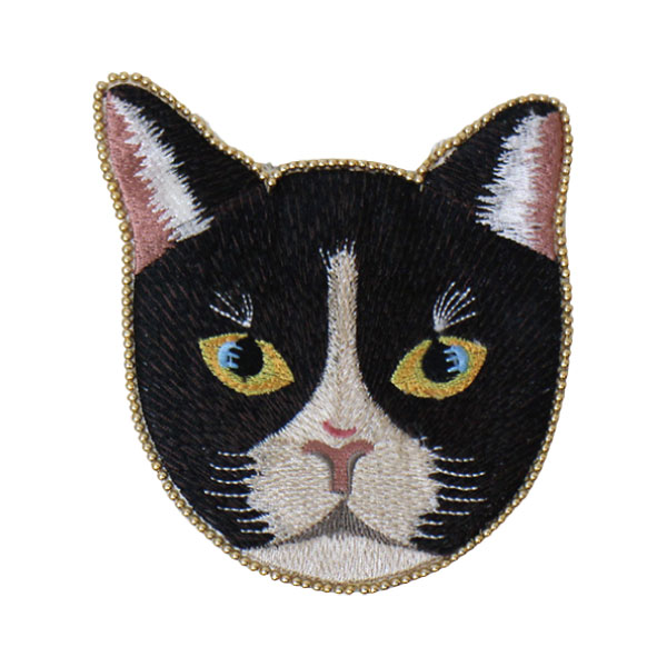 ポーチ 小物入れ アニマル （インド製・刺繍のポーチ（キャットフェイス）） 化粧 猫雑貨 ネコ 東京かんかん（メール便可）