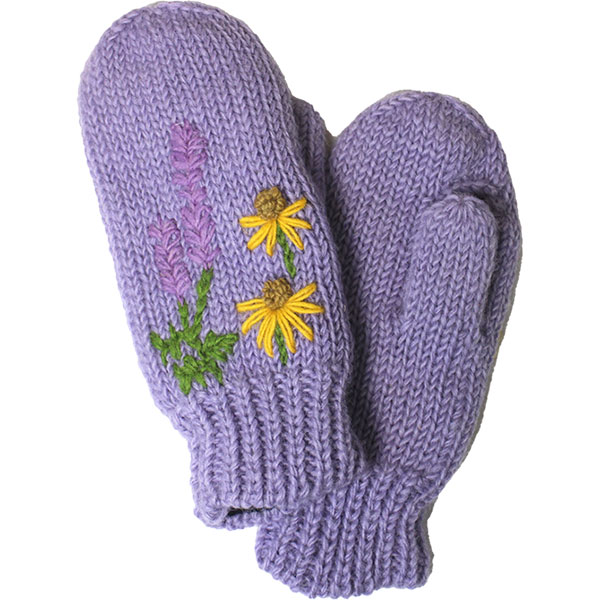 手袋 レディース(ネパール製・スリット入りミトン手袋(ハーバル柄