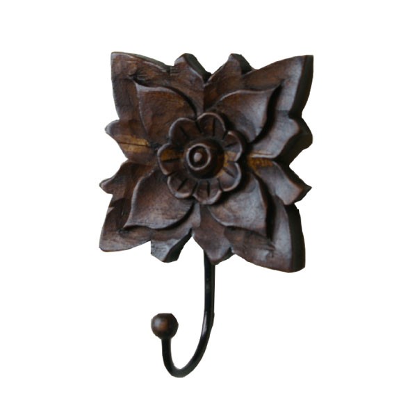 木製 フック 壁掛け（ チークウッド・カービングフック ）木彫り
