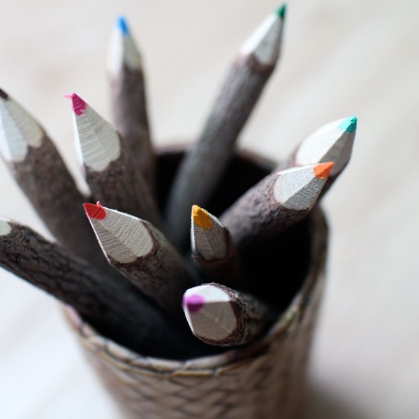 タイ直輸入 文房具 民芸 （ 小枝の色えんぴつ ） 10本セット