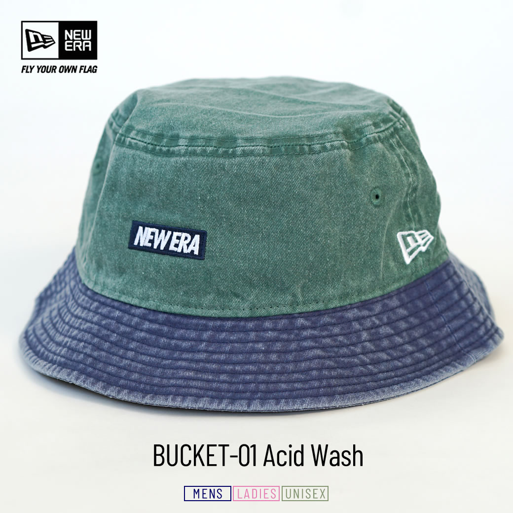 ニューエラ バケットハット 帽子 メンズ レディース NEW ERA バケット01 アシッドウォッシュ グリーン ネイビーブリム | NEW ERA | 01