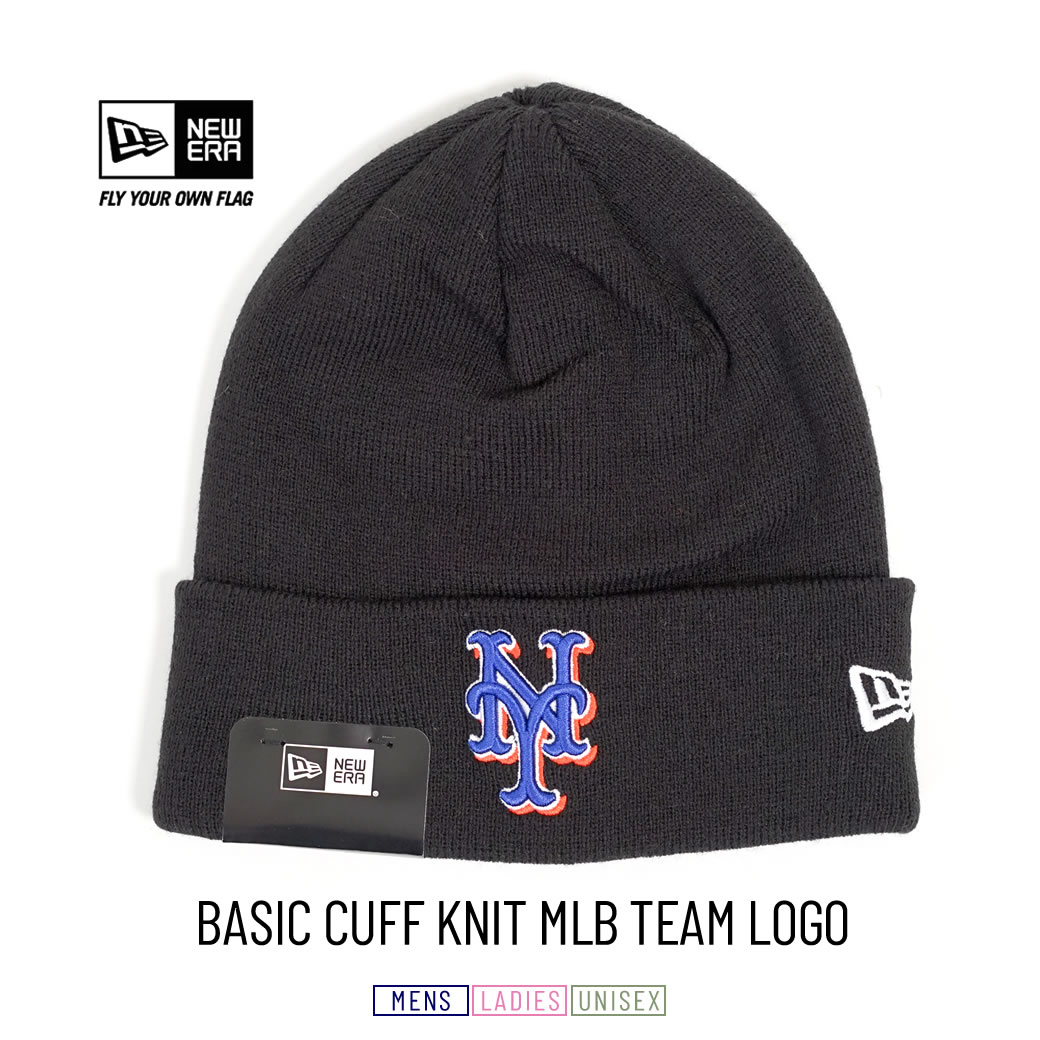 ニューエラ ニット帽 ニットキャップ メンズ レディース NEW ERA ベーシックカフニット MLB チームロゴ ニューヨーク・メッツ ブラック×マルチカラー | NEW ERA | 01