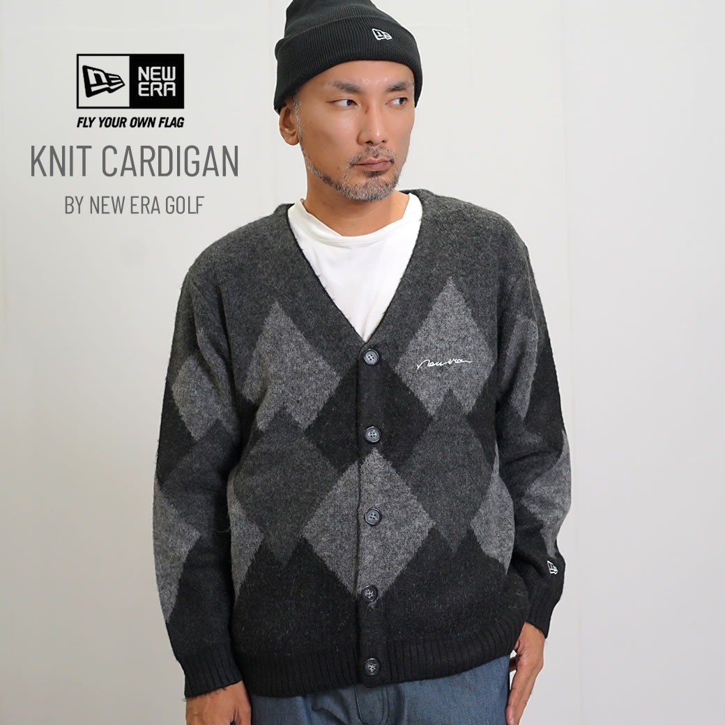 ニューエラ ゴルフ モヘア調ニットカーディガン アーガイル柄 メンズ NEW ERA GOLF KNIT CARDIGAN ARGYLE ブラック｜deep｜02