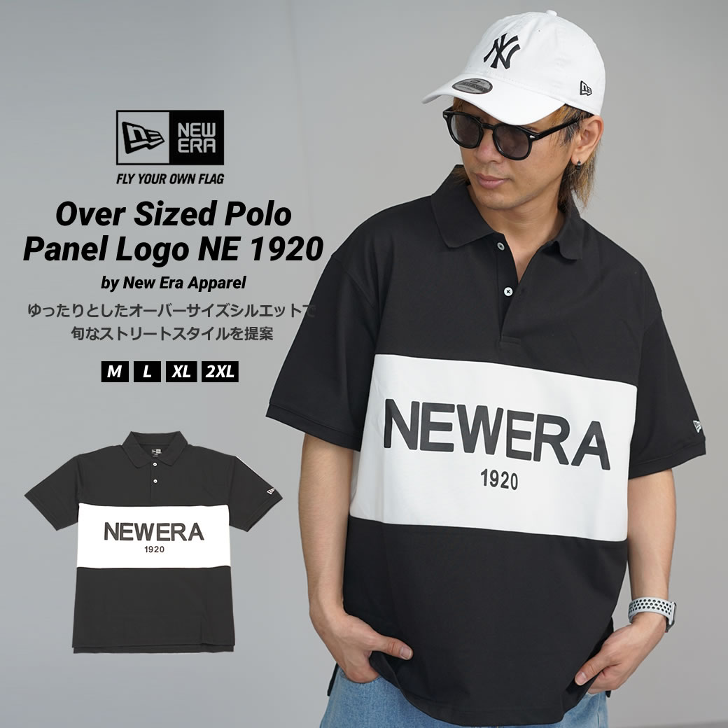 ニューエラ ポロシャツ メンズ NEW ERA 半袖オーバーサイズドポロシャツ Panel Logo NEW ERA 1920 ブラック