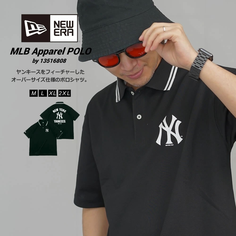 ニューエラ ポロシャツ メンズ NEW ERA 半袖オーバーサイズドポロシャツ MLB Apparel ニューヨーク・ヤンキース ブラック｜deep｜02