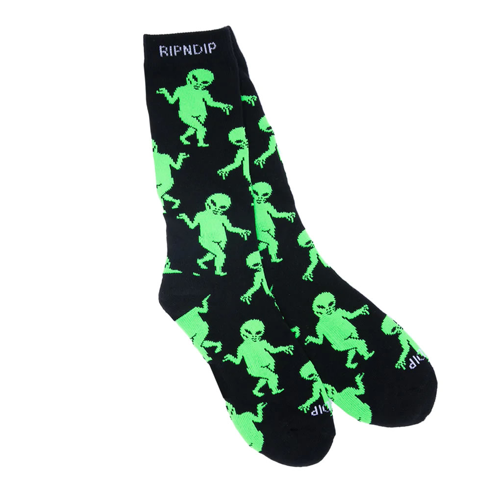 RIPNDIP リップンディップ クルーソックス メンズ 靴下 Alien Dance Party Socks ブラック | RIPNDIP | 01
