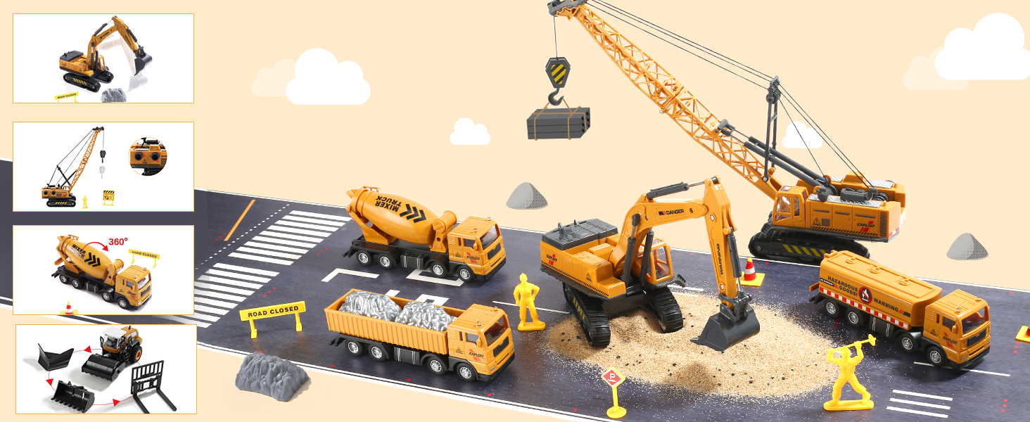 DEERC CuteStone 建設車両 プレイマット 27点セット 90度旋回可