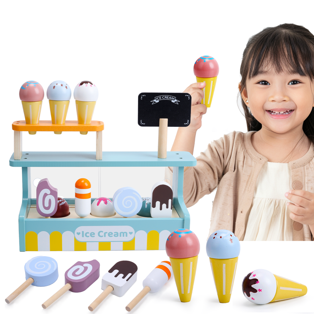 Cute Stone おもちゃ 木製 アイスクリームショップ 16点 知育玩具 木の