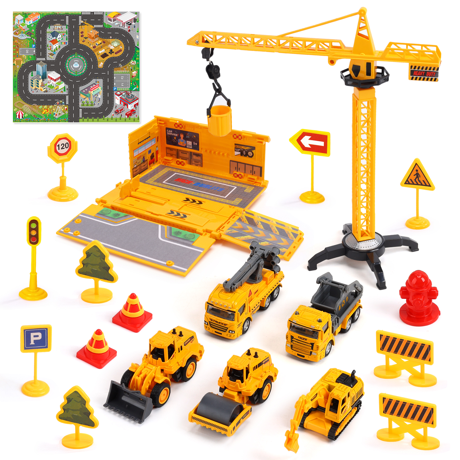 建設車両5点セット 車おもちゃ トラクター 作業車両 大型プレイマット