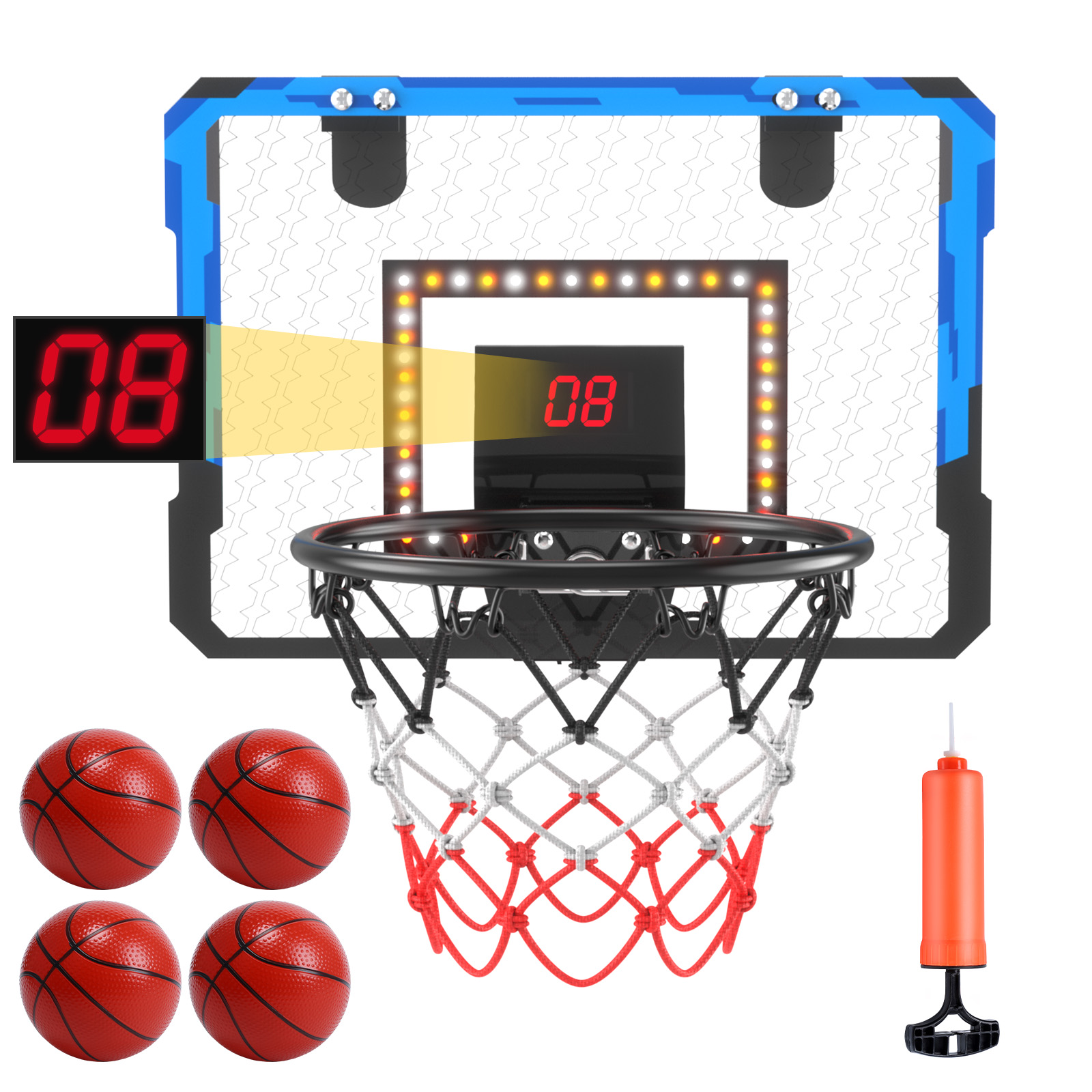バスケットゴール 室内 Eaglestone おもちゃ 自動採点 効果音 静音可能 ドア掛け バスケットボール 4個付属 屋外 折り畳み式 収納便利 子供用 男の子 プレゼント |  | 02