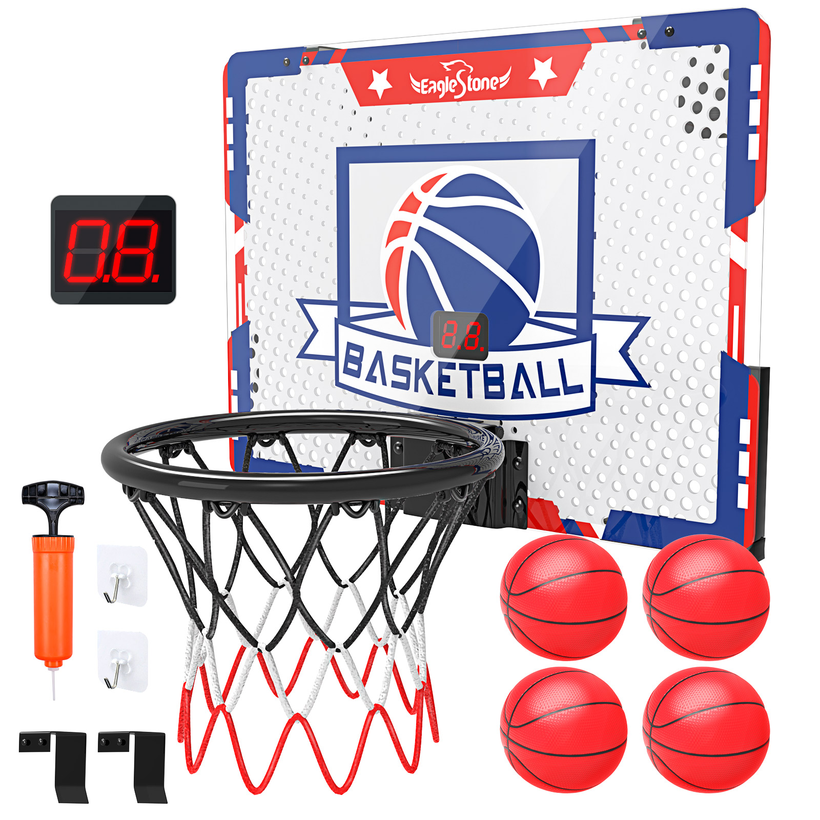 EagleStone バスケットゴール 室内 子供 ミニ 電子スコアリング  家庭 おもちゃ 電子スコアリング 壁掛け ドア掛け ボール4個 効果音  収納便利 プレゼント ES80 |  | 02
