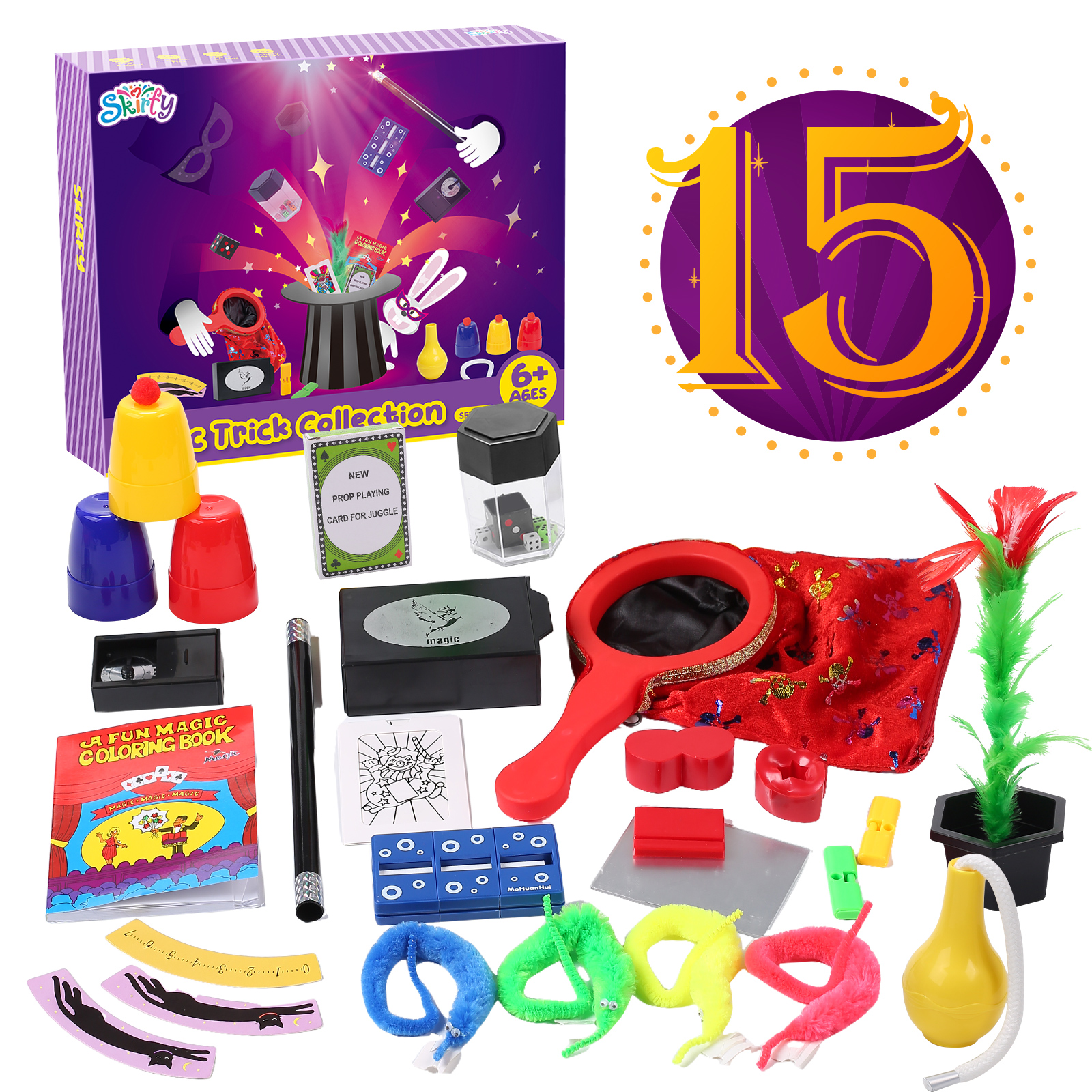 Skirfy 手品 マジックセット 15種類  マジック入門 パーティーグッズ 初心者向き マジシャン養成キット 魔法の袋 ゲーム  おもちゃ  演出 プレゼント | 
