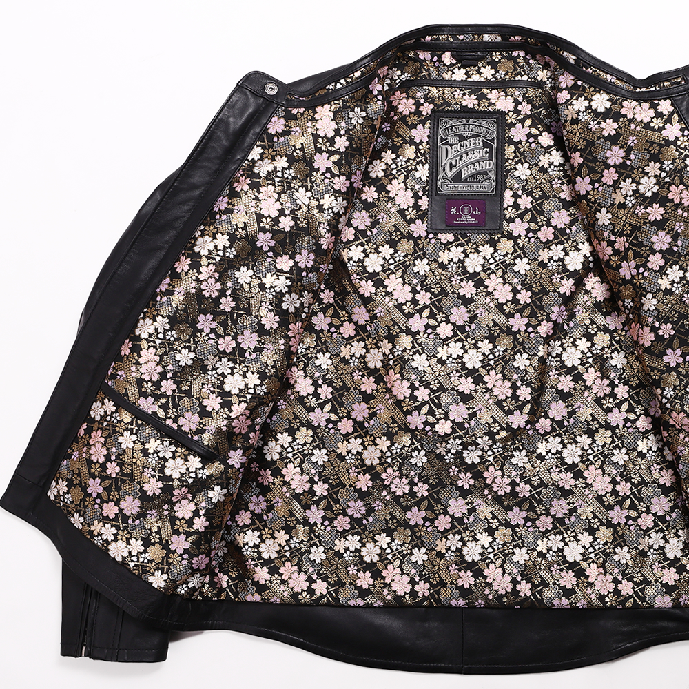 希少 VINTAGE BALMAIN 本革 レザージャケット 桜 花柄 金彩 DEGNER ジャケット メンズ デグナー 金襴織物 レザージャケット