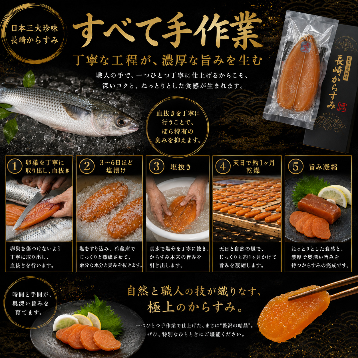 ネコポス送料無料】からすみ 一腹 約130g〜160g 無添加 長崎加工 日本