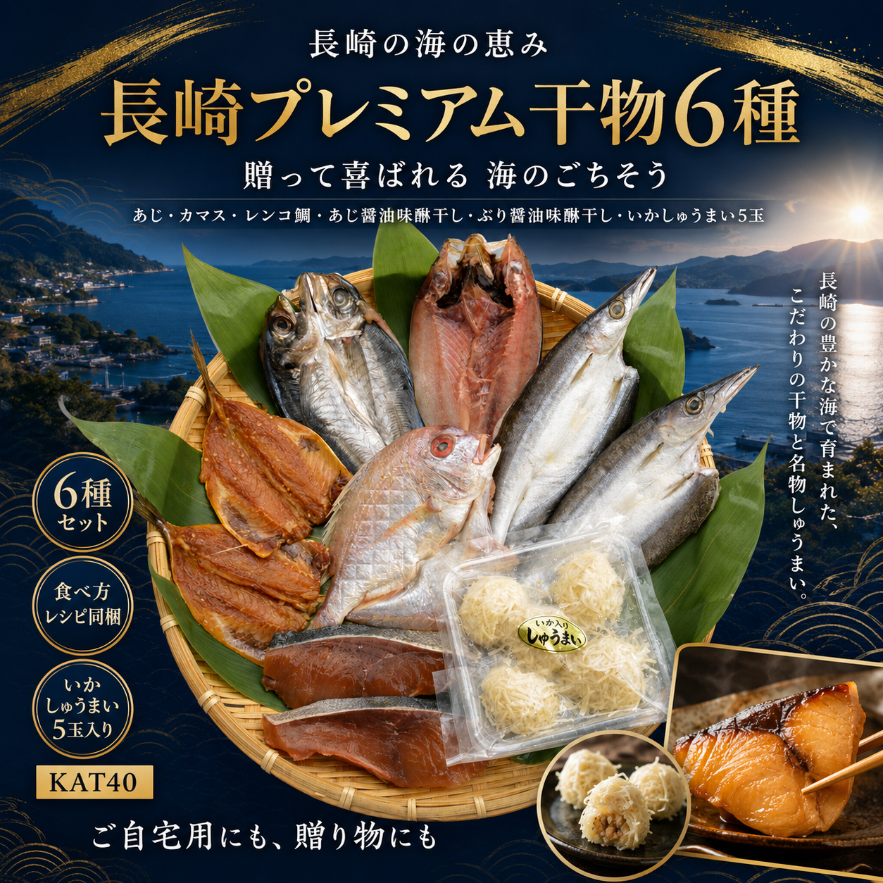 長崎プレミアム干物6種セット KAT40 あじ・かます・レンコ鯛・あじ味醂