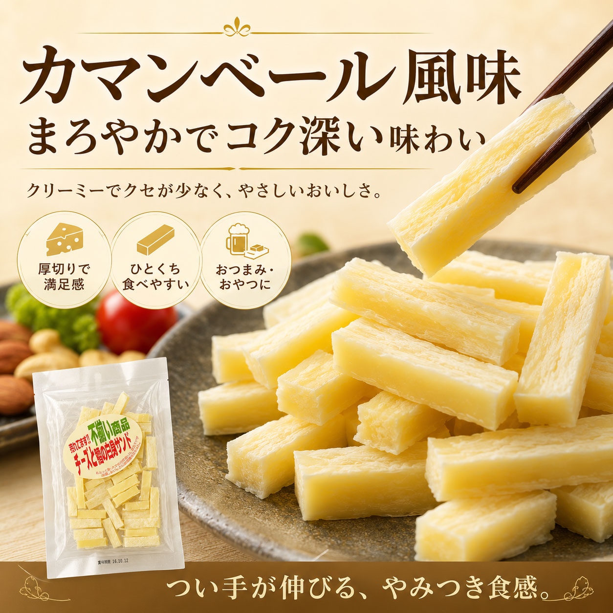 ネコポス送料無料 【訳あり】不揃いチーズとタラの白身サンド 75g×3袋