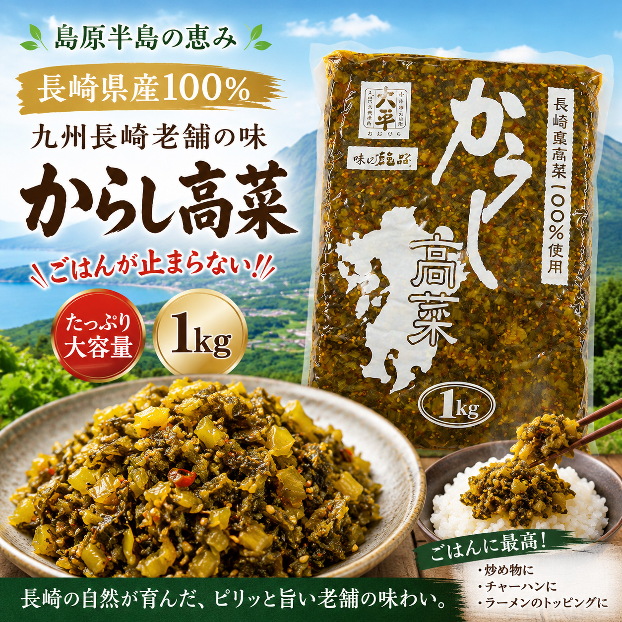 からし高菜 1kg 長崎県産100% 辛子高菜 高菜漬け 刻み高菜 ご飯のお供