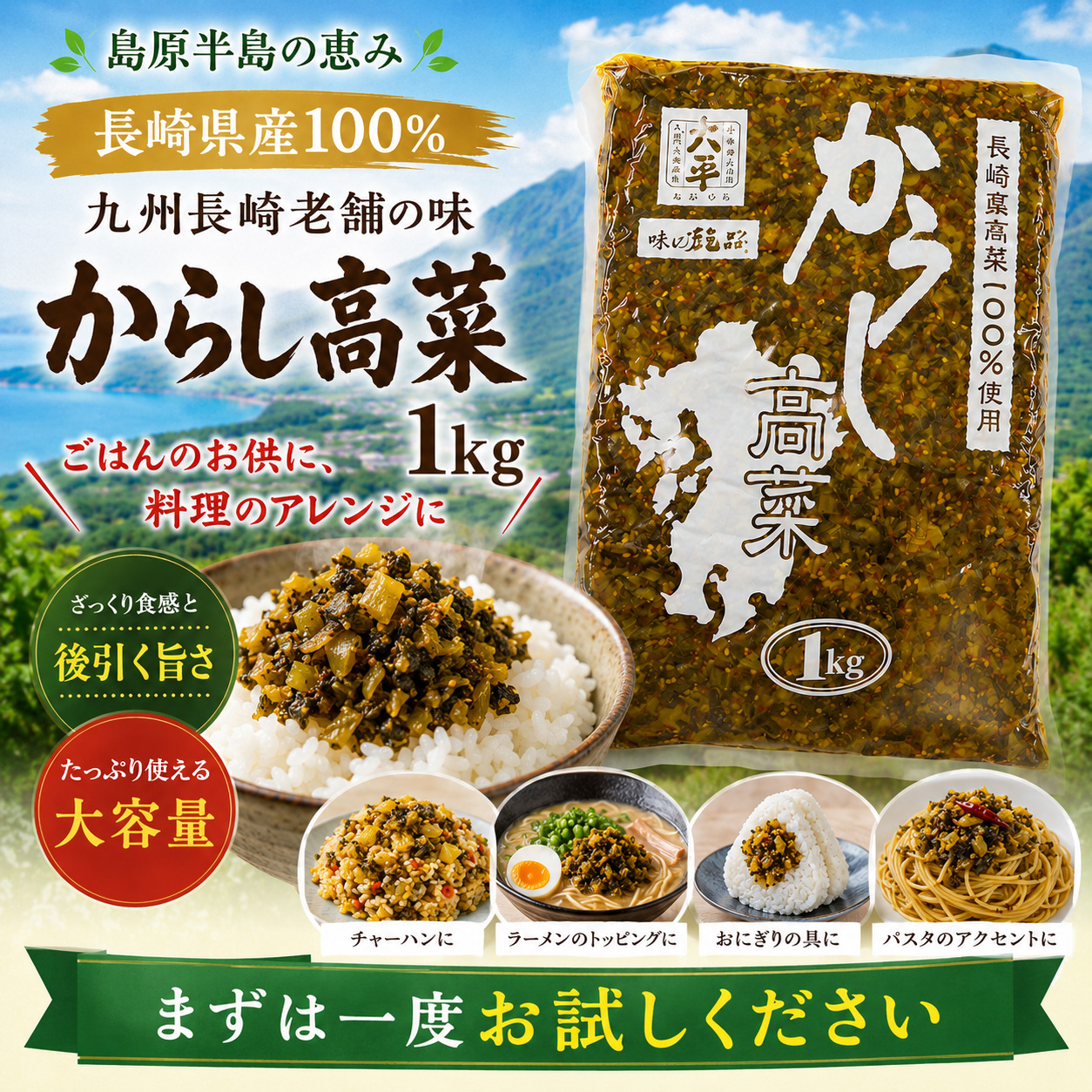 からし高菜 1kg 長崎県産100% 辛子高菜 高菜漬け 刻み高菜 ご飯のお供