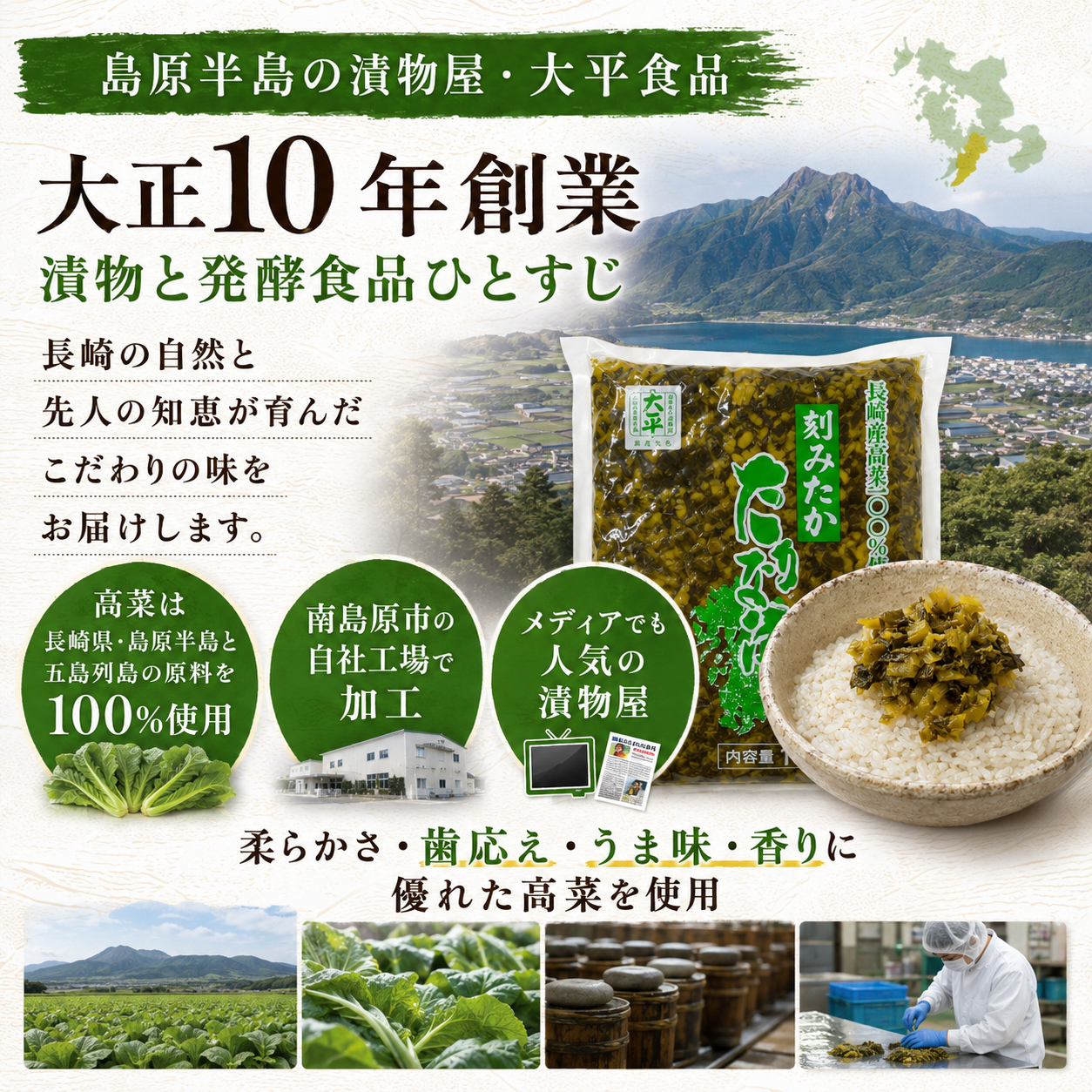 長崎県産100% 九州 長崎 老舗 長崎産 国産 業務用きざみ高菜1kg 刻み