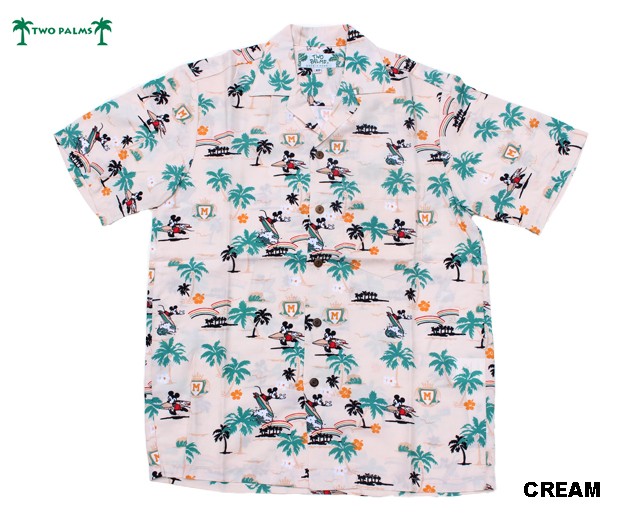 Two Palms トゥーパームス アロハシャツ ハワイ製 ディズニー ミッキーマウス レーヨン アクア クリーム Mickey Mouse V1d1qk7qfi トップス Closetoart Fr