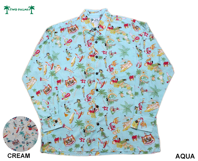 新品　トゥーパームス　長袖アロハシャツ　TWOPALMS フラダンス TWOPALMS トゥーパームス 長袖アロハシャツ L/S Hula Hat ハワイ