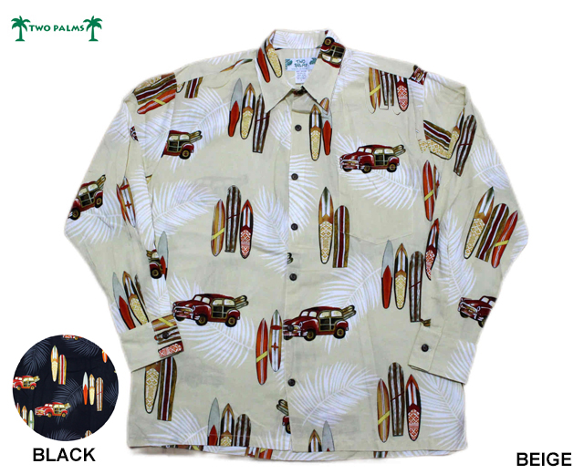 TWOPALMS トゥーパームス 長袖アロハシャツ L/S Woody ハワイ製