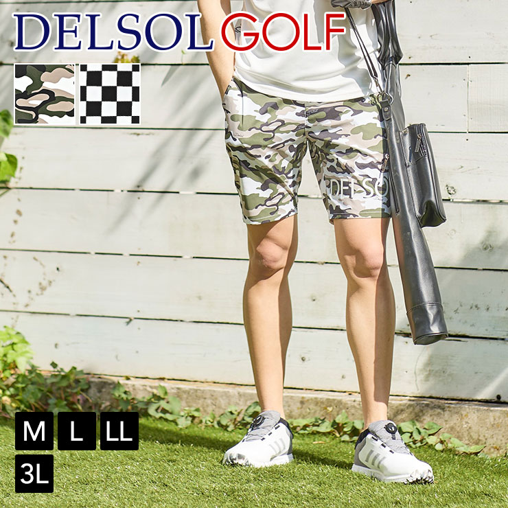 men's 夏生地軽量ロゴプリントハーフパンツ 吸水速乾 M/L/LL/3L メンズゴルフウェア｜delsol-golf｜02