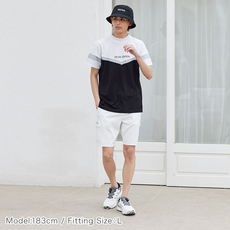 DELSOL モックネックストレッチシャツ 3L グレー 新品 men's 切替モックネックシャツ ストレッチ性 デザイン性 M/L/LL/3L