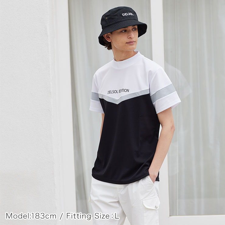 DELSOL モックネックストレッチシャツ 3L グレー 新品 men's 切替モックネックシャツ ストレッチ性 デザイン性 M/L/LL