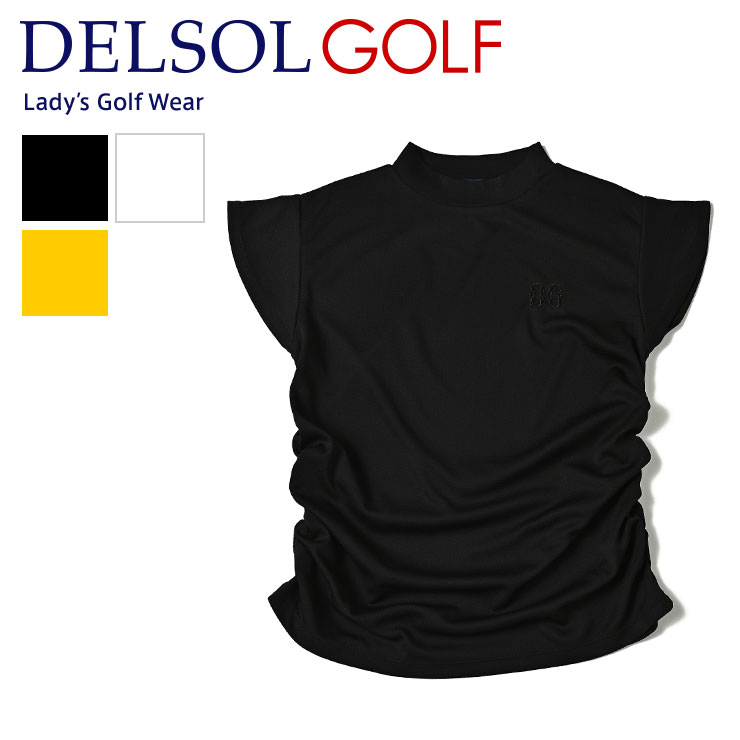 サイドギャザーモックネックフレンチスリーブシャツ ボディライン 目立たない S/M/L/LL レディースゴルフウェア｜delsol-golf｜03