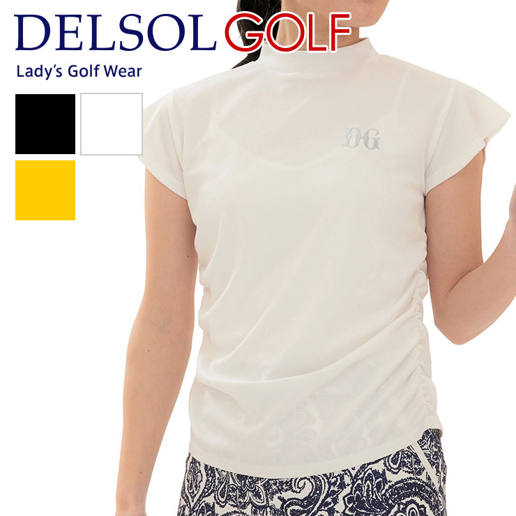 サイドギャザーモックネックフレンチスリーブシャツ ボディライン 目立たない S/M/L/LL レディースゴルフウェア｜delsol-golf｜02