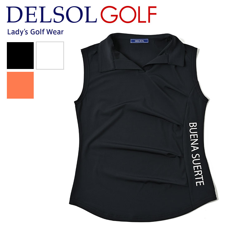 ギャザー入スキッパーノースリーブシャツ 伸縮性 豊富なサイズ S/M/L/LL/3L レディースゴルフウェア｜delsol-golf｜03