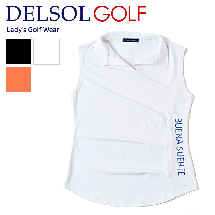 ギャザー入スキッパーノースリーブシャツ 伸縮性 豊富なサイズ S/M/L/LL/3L レディースゴルフウェア｜delsol-golf｜02